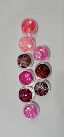 Nail Glitter-Pink & Red Chunky Bundle