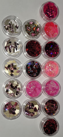 Nail Glitter-Pink & Red Bundle with Glass Rhinestones